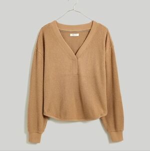Madewell Classic Brushed Waffle Knit V-neck Long Sleeve Top In Faded Birch XL